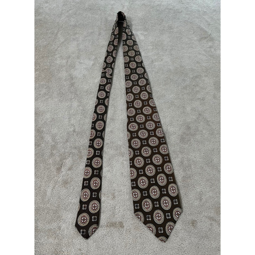 Christian Dior Cravates Men's Silk Tie Brown Geometric Medallion USA Made EUC